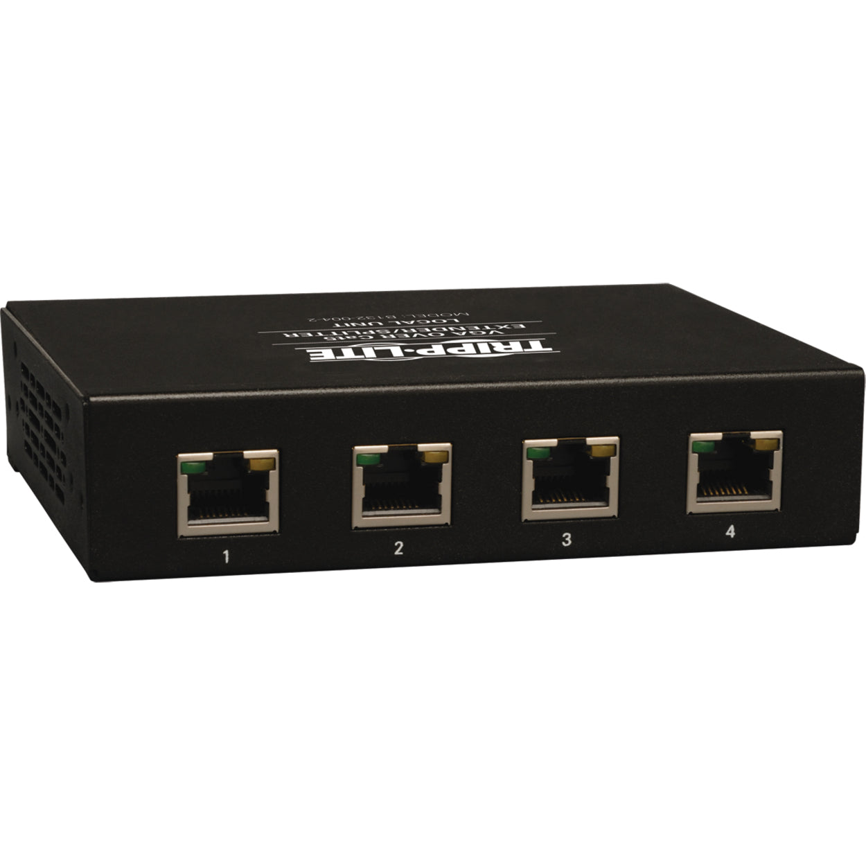 Angled view of Tripp Lite B132-004-2 VGA splitter showing ports and housing design-alternate-image2