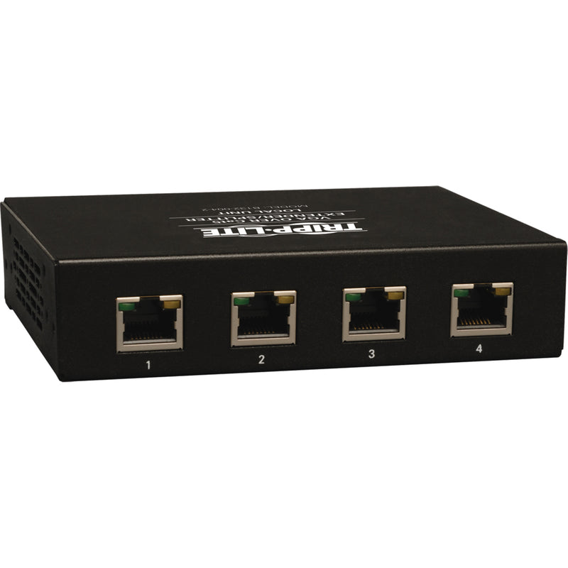 Angled view of Tripp Lite B132-004-2 VGA splitter showing ports and housing design