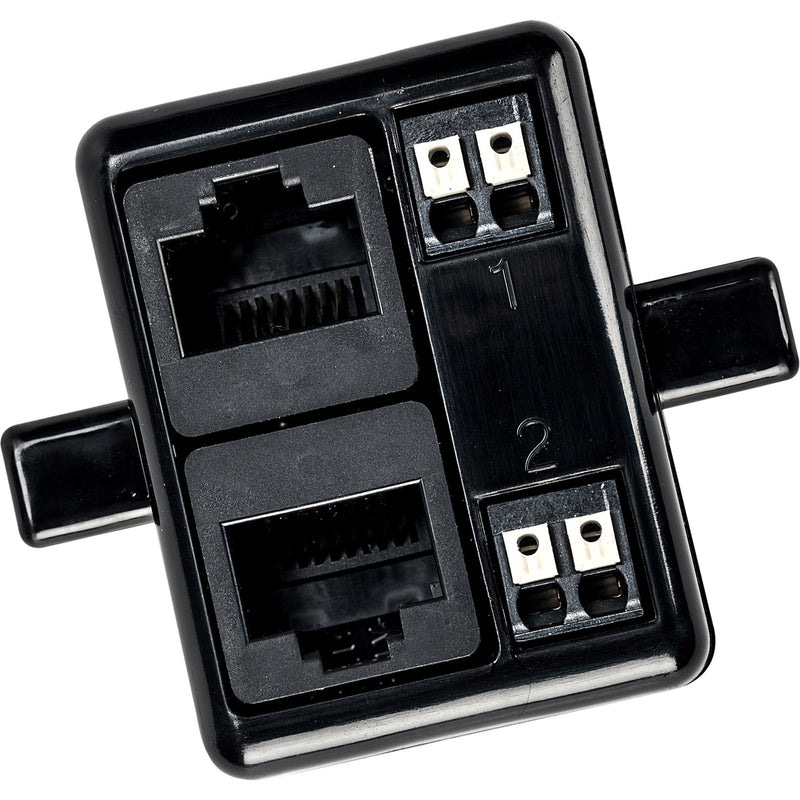 Close-up view of Liebert SN-2D door sensor showing dual RJ-45 ports and terminal connections