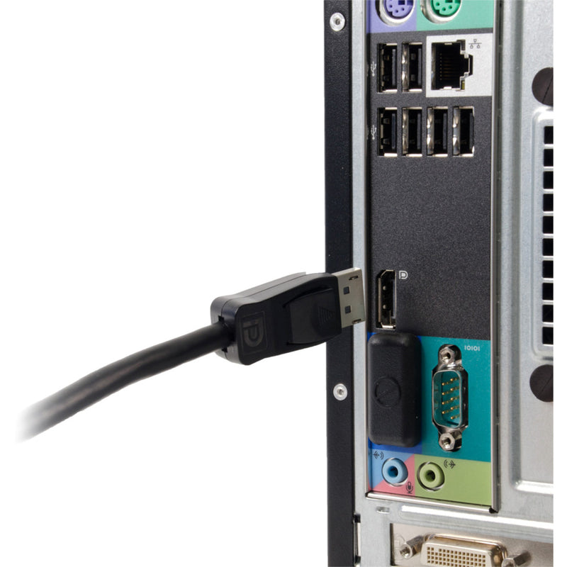 Detailed view of DisplayPort connector interface showing pin configuration and port alignment