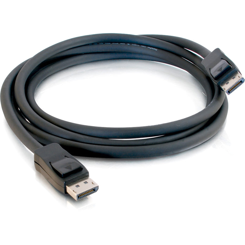 Full length view of black DisplayPort cable showing both connectors and cable construction