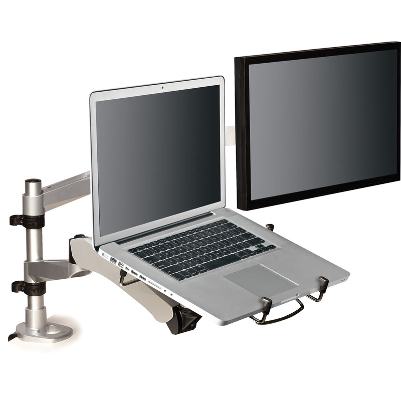 3M monitor arm setup showing laptop and external monitor configuration