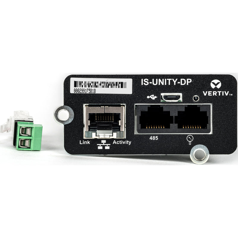 Close-up view of IS-UNITY-DP front panel showing port layout and connectivity options