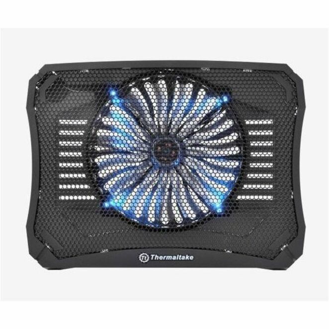 Top view of Thermaltake V20's hexagonal mesh pattern with blue LED fan illumination-alternate-image2