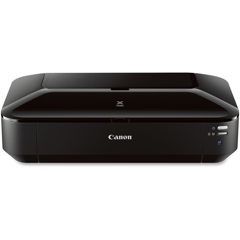 Front view of Canon PIXMA iX6820 printer showing sleek black design and control panel