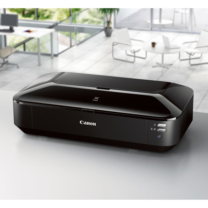 Canon PIXMA iX6820 printer shown in modern office setting with clean design