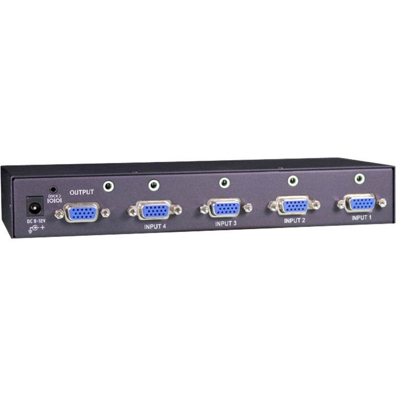 Rear view of Black Box VGA Switch showing four VGA input ports, one output port, and power connection-alternate-image2