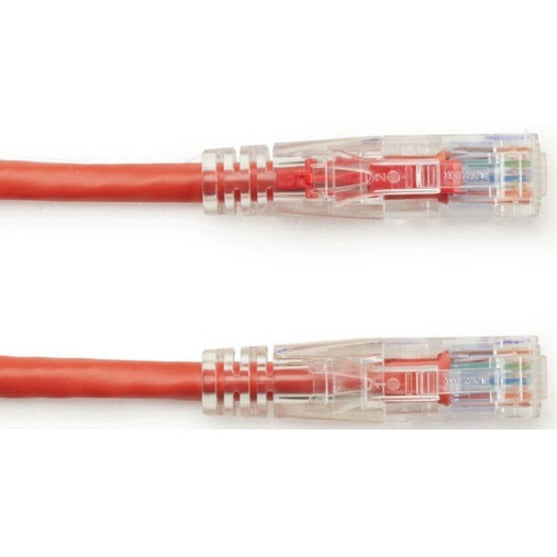 Side-by-side comparison of both RJ-45 connector ends of the red GigaTrue 3 Cat6 cable