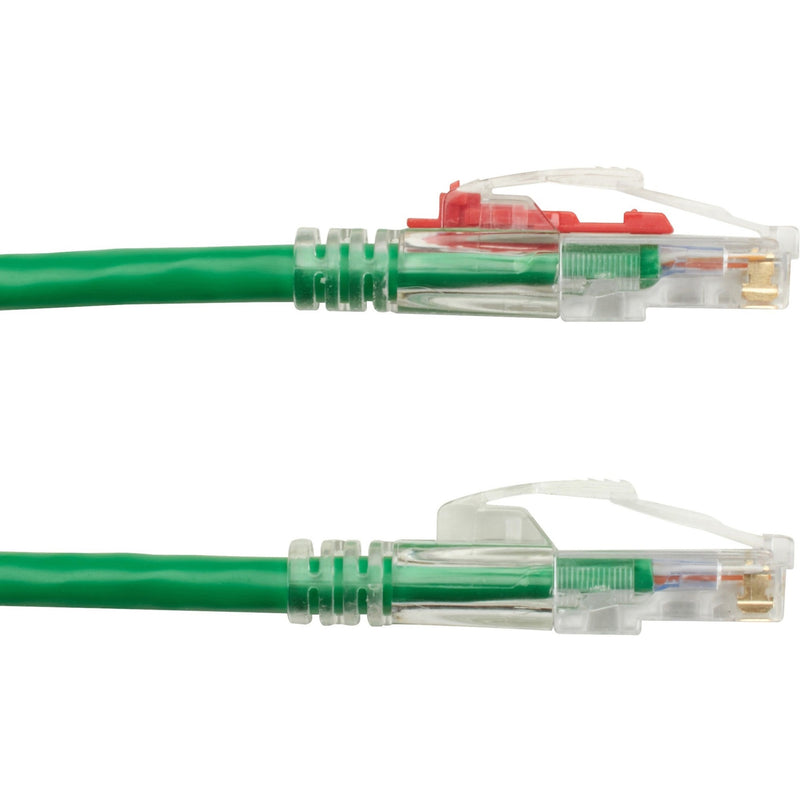 Detailed view of GigaTrue 3 Cat.6 cable's LockPORT security system showing locking mechanism variations