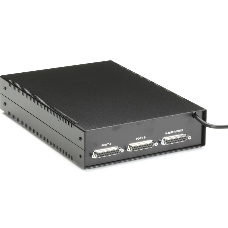 Rear view of Black Box RS-232 Data Sharer displaying three DB-25 ports for device connectivity