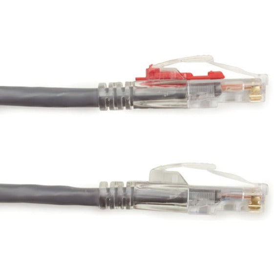 Close-up detail of GigaTrue 3 Cat6 cable LockPORT system showing red locking pin mechanism