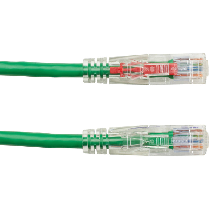 Side-by-side comparison of red and green locking pin options on Cat6 network cable connectors