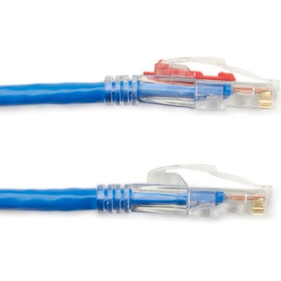 Detailed view of GigaTrue 3 Cat6 cable connectors showing color-coded security features