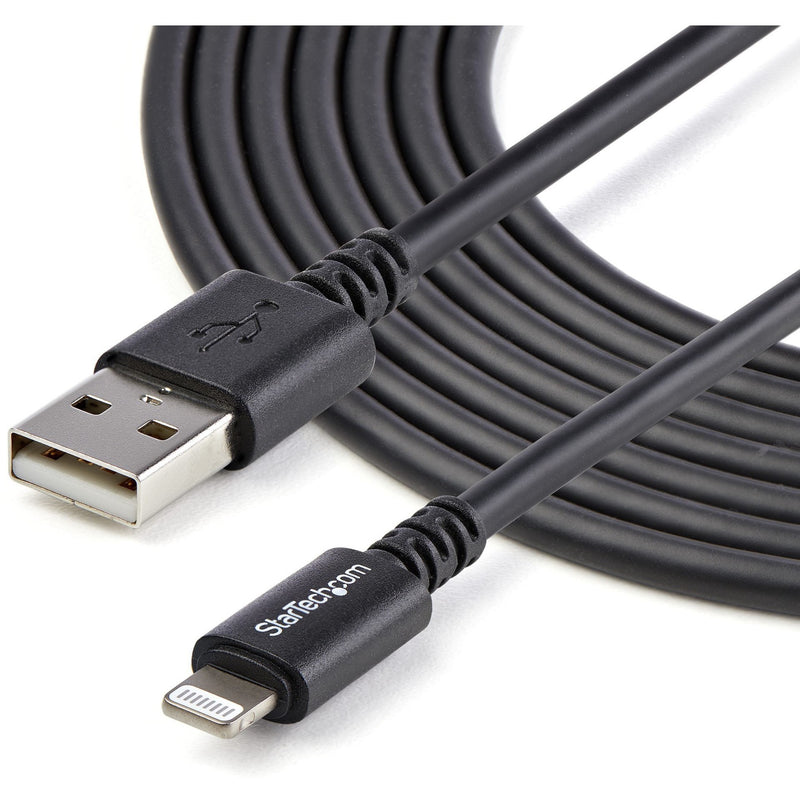 Full length view of 10-foot StarTech.com Lightning cable showing coiled design and both connectors