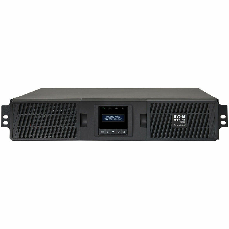 Side angle view of Tripp Lite 2U rack-mount UPS with LCD display