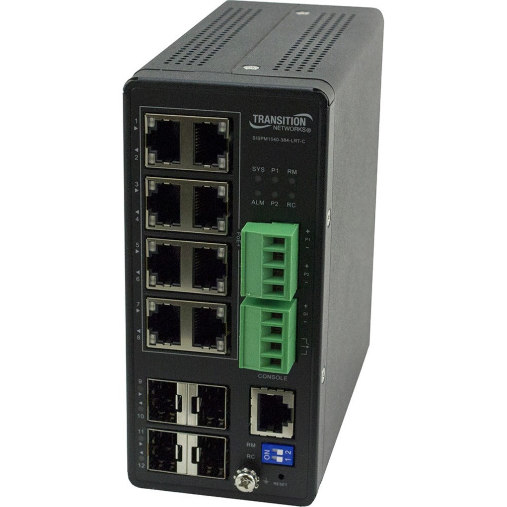 Transition Networks SISPM1040-384-LRTC Managed Hardened PoE+ Switch, 8 Port Gigabit Ethernet, 4 SFP Slots