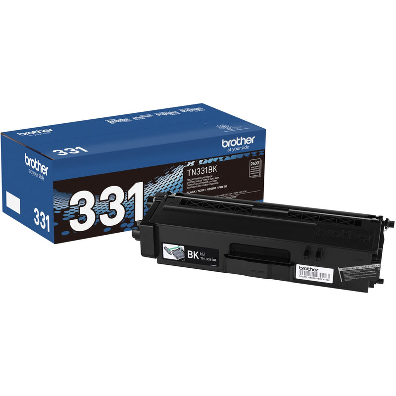 Brother TN331BK black toner cartridge with retail packaging showing product details