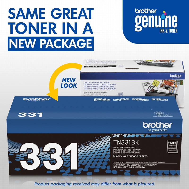 Comparison of Brother TN331BK toner cartridge old and new packaging designs