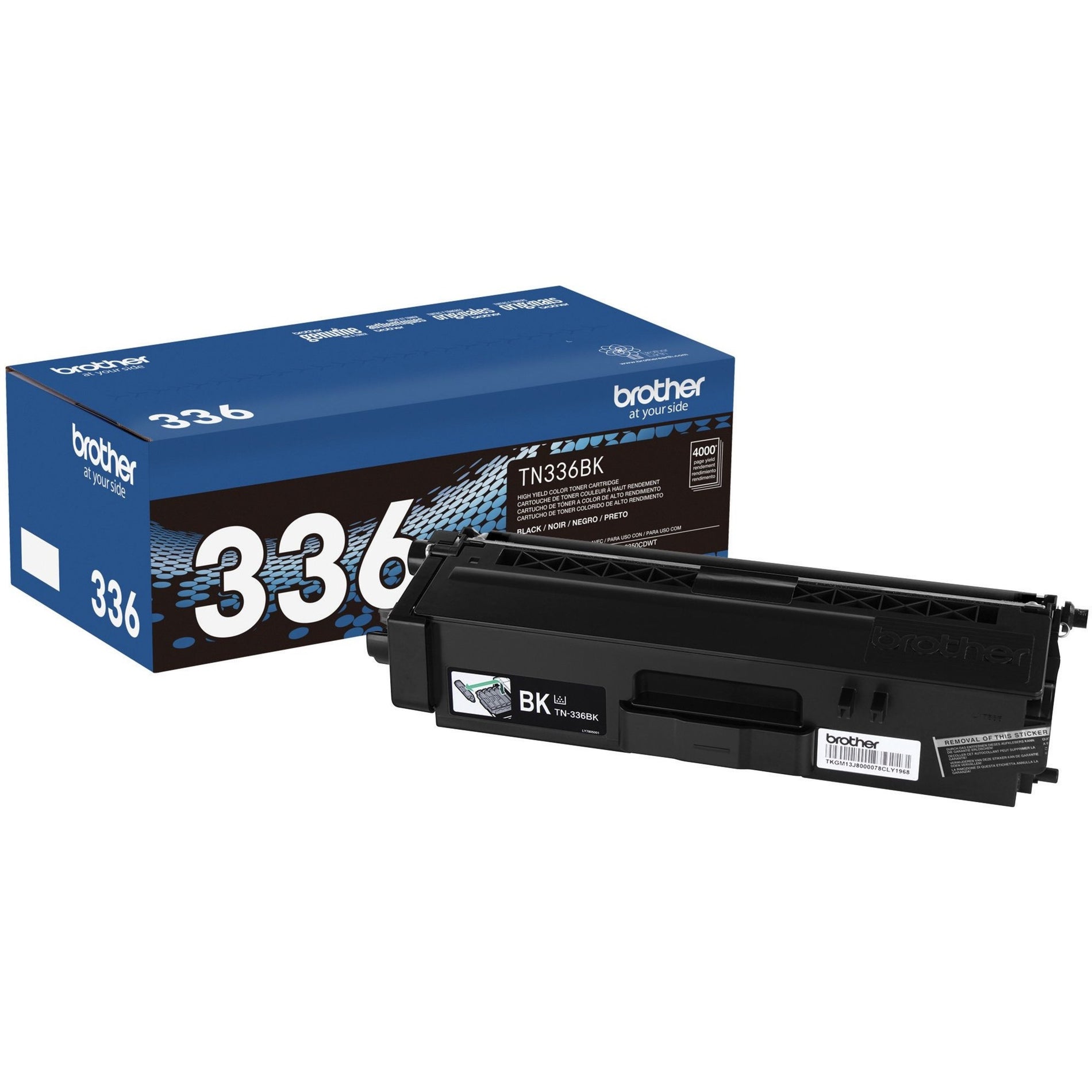 Brother TN336BK high-yield black toner cartridge with retail packaging and cartridge-alternate-image1