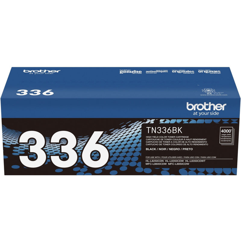 Brother TN336BK toner cartridge retail packaging showing professional design and specifications