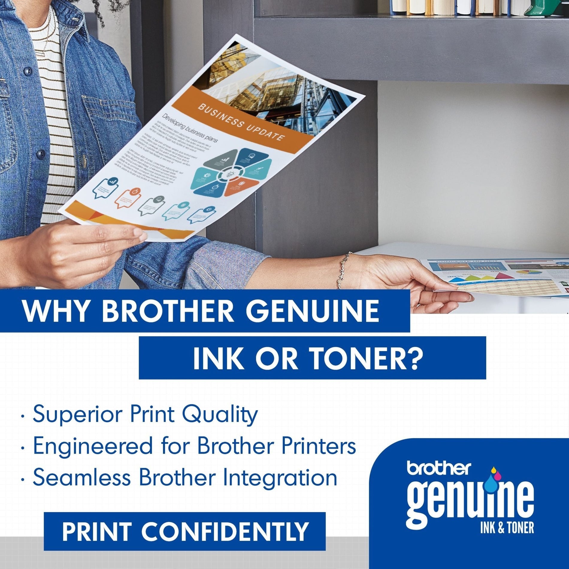 Marketing image showing business documents printed with Brother Genuine toner-alternate-image3