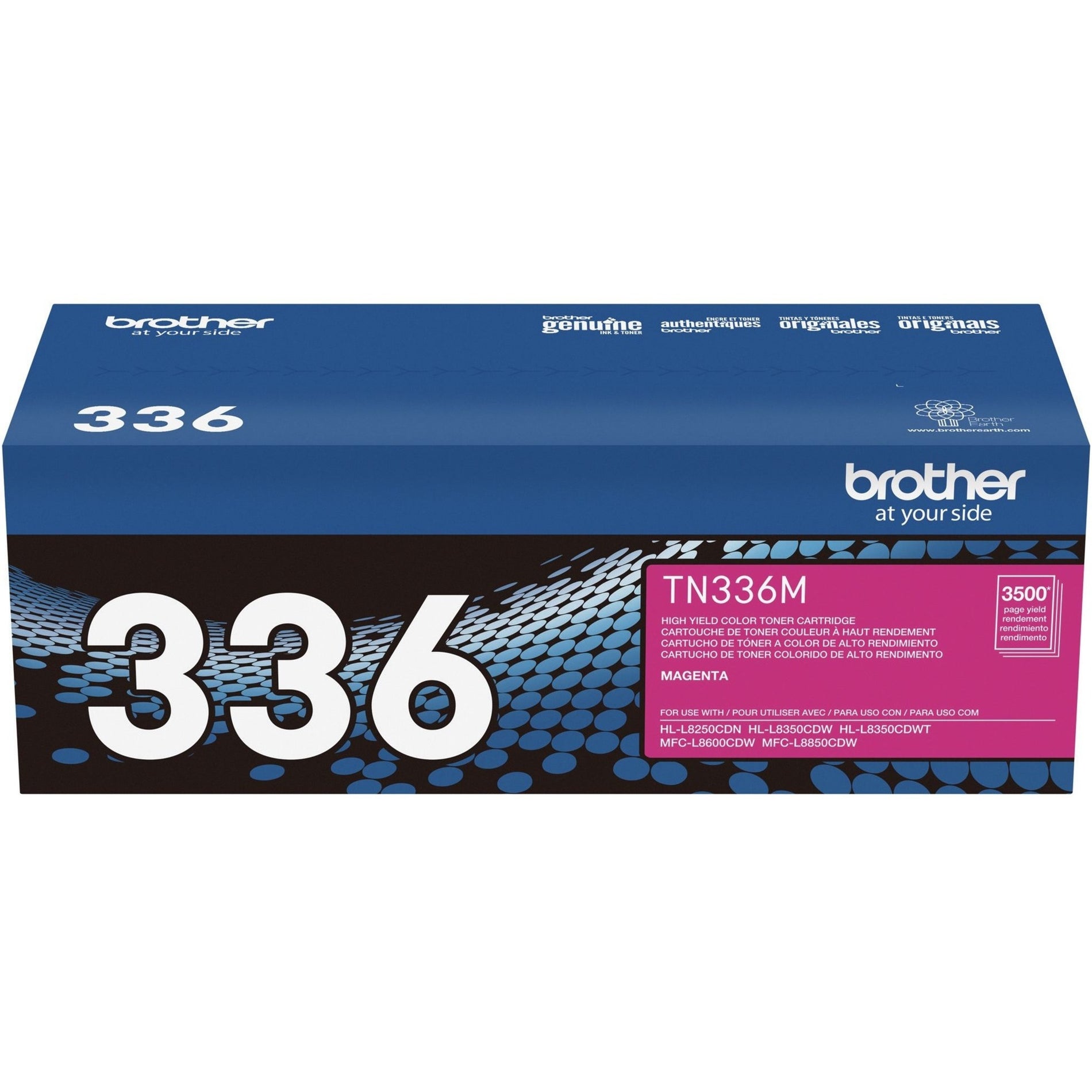 Brother TN336M high-yield magenta toner cartridge retail packaging front view-alternate-image8