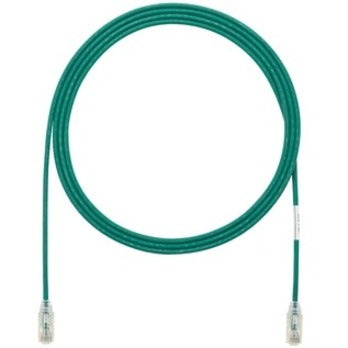 Panduit Cat6 UTP green network patch cable with clear boots and RJ-45 connectors coiled in circular shape