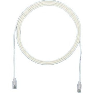 Panduit Cat.6 UTP patch cable in off-white with clear boots and RJ-45 connectors, coiled view