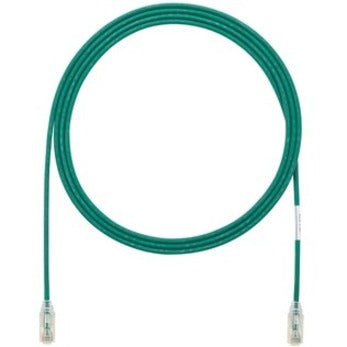 Panduit Cat.6 UTP green network patch cable with clear-booted RJ-45 connectors, coiled view