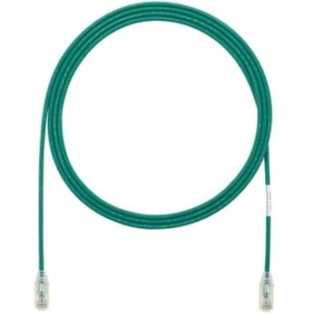 Panduit Cat6 UTP green network patch cable with clear booted RJ-45 connectors, coiled view