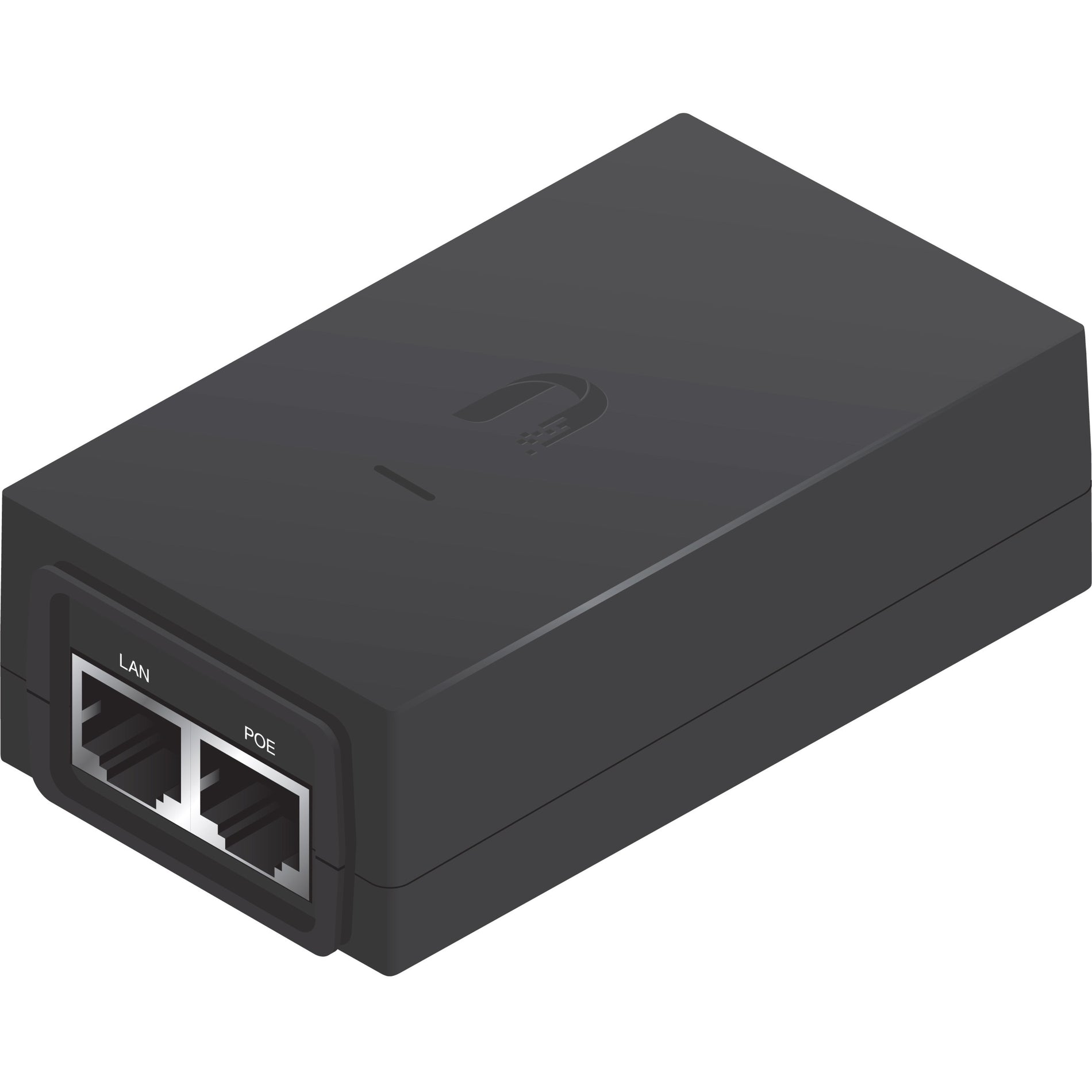 Ubiquiti POE-50-60W Power over Ethernet injector showing LAN and POE ports in black housing-alternate-image1