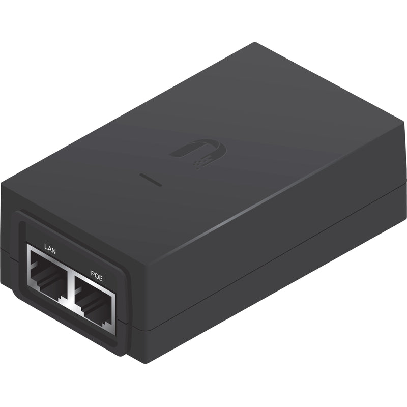 Ubiquiti POE-50-60W Power over Ethernet injector showing LAN and POE ports in black housing