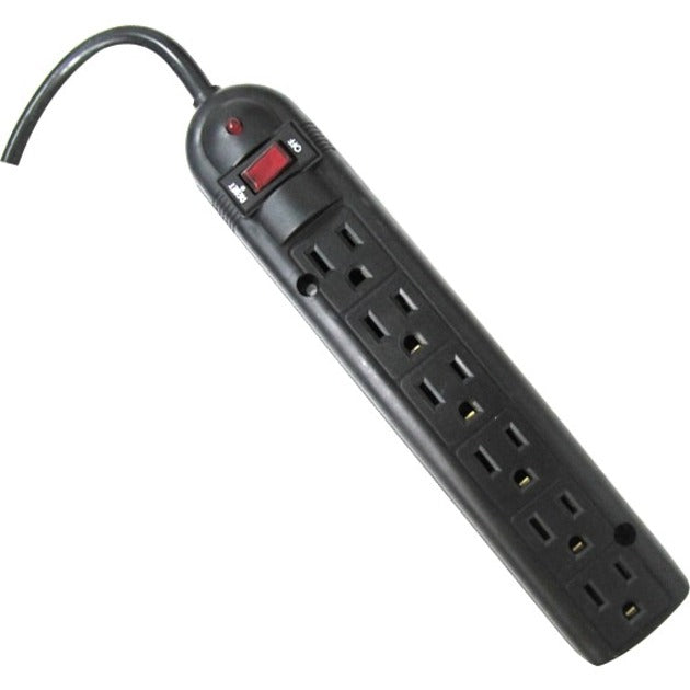 Black 6-outlet surge protector with LED indicator, power switch, and extended 20-foot power cord-alternate-image1