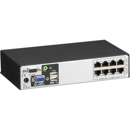 Angular view of ServSwitch CX Uno KVM switch showing compact design and port arrangement