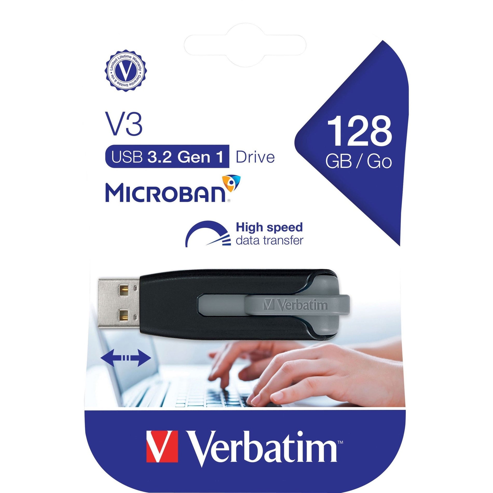 Microban 49189 Store 'n' Go V3 USB Drive 125GB Gray 迈克班 49189 存储 'n' Go V3 USB 闪存盘 125GB 灰色