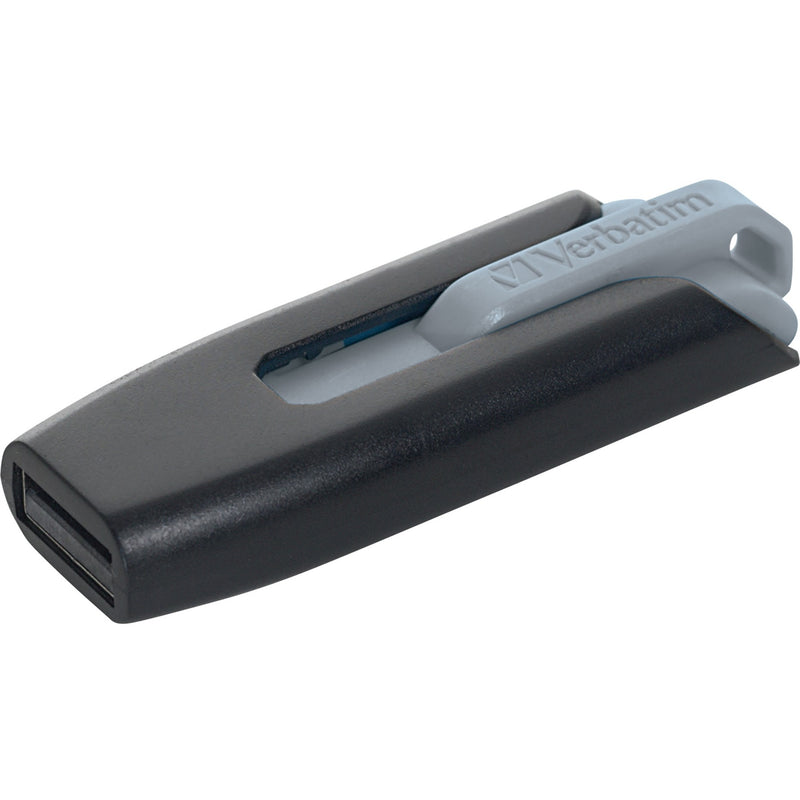 Angled view of Verbatim USB drive highlighting the retractable mechanism and sleek design