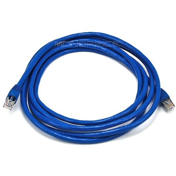 10-foot blue Cat6A shielded twisted pair ethernet cable with RJ-45 connectors