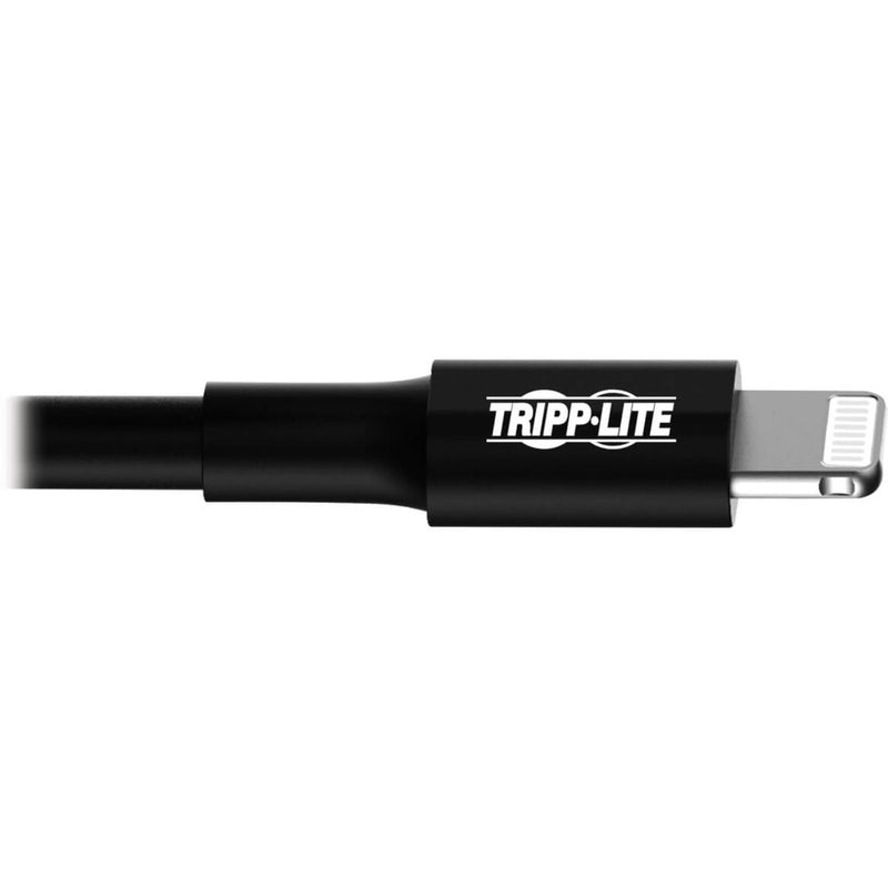 Detailed view of MFi-certified Lightning connector with Tripp Lite branding