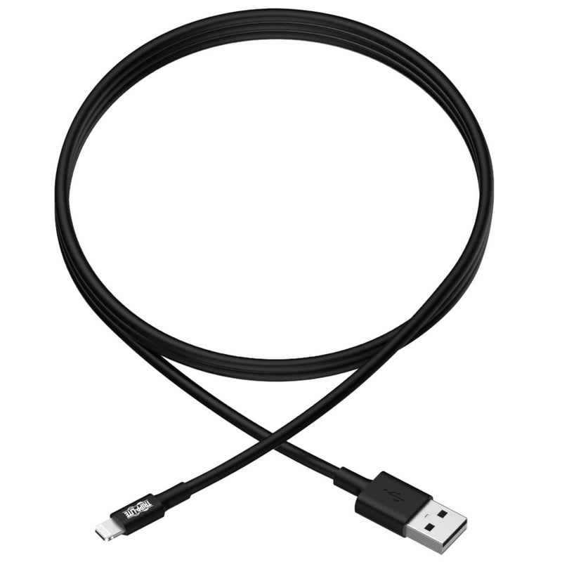 Full length view of 3-foot black Tripp Lite Lightning to USB cable