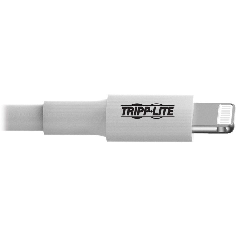 Detailed view of Lightning connector with Tripp Lite branding