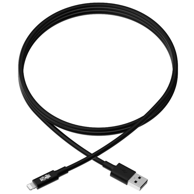 Full length view of 6ft black Tripp Lite Lightning to USB cable