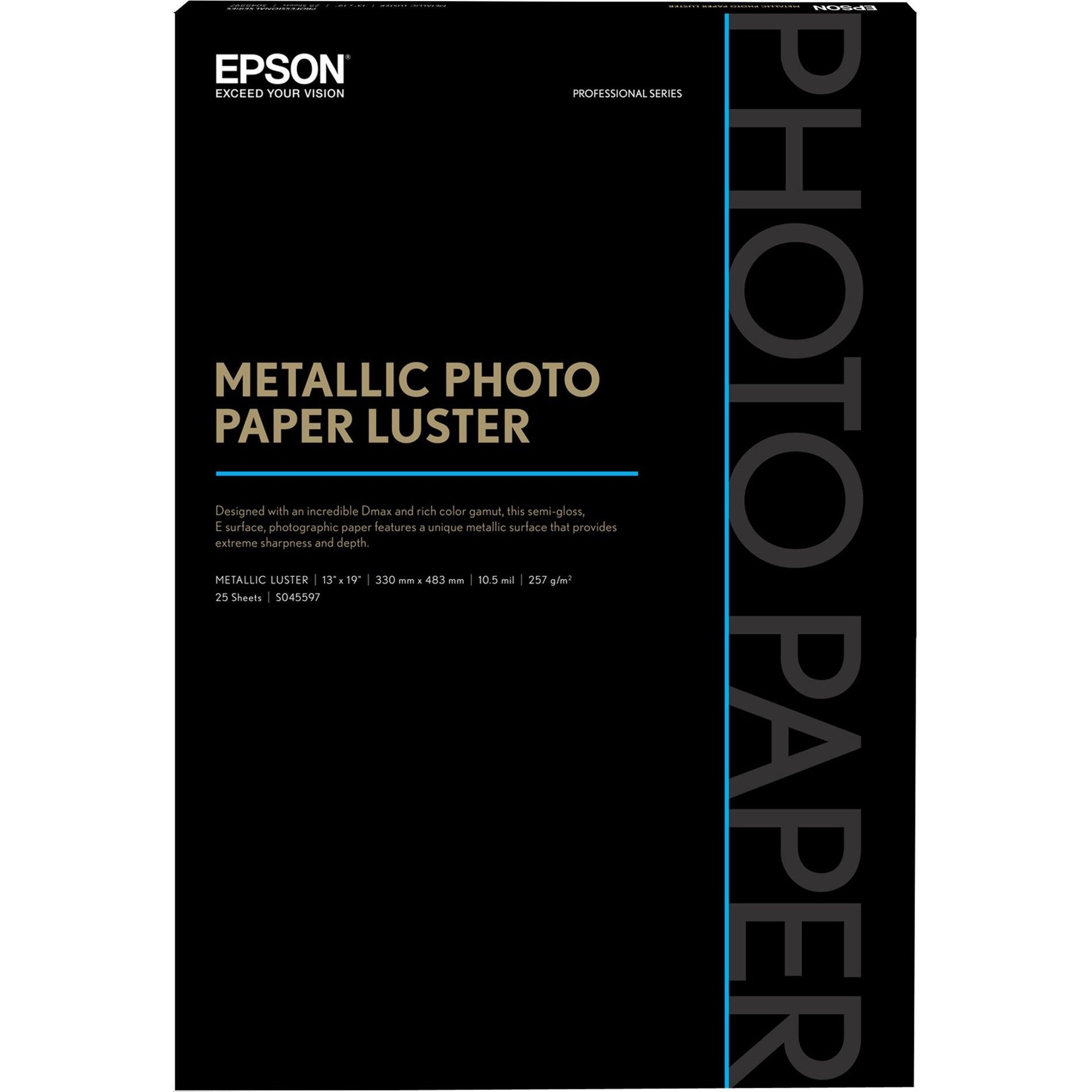 Epson S045597 Photo Paper 13" x 19", Metallic Luster - 25 Sheet