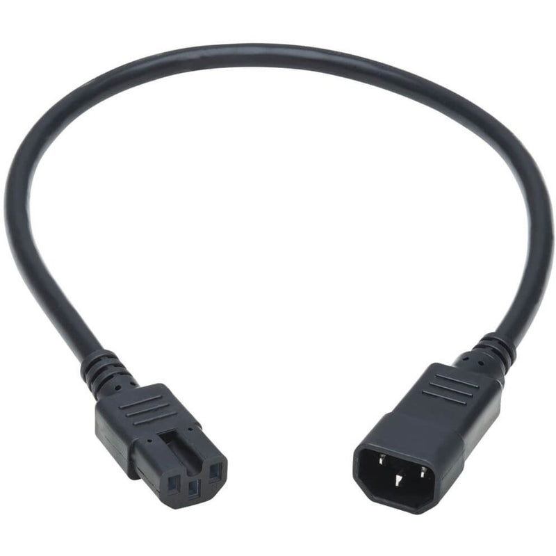 Full length view of 2-foot Tripp Lite power cord with C14 and C15 connectors