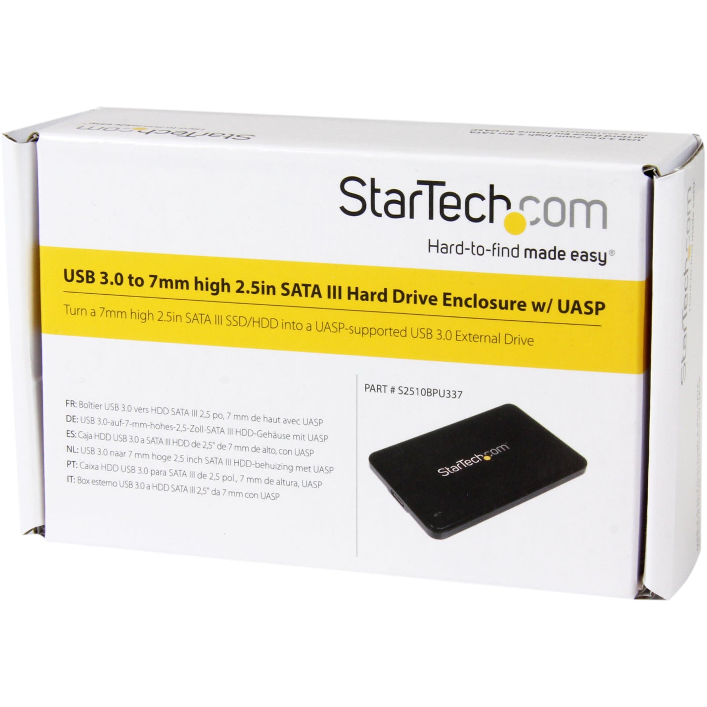 StarTech.com S2510BPU337 2.5in USB 3.0 SATA Hard Drive Enclosure w/ UASP, Slim 7mm SATA III SSD/HDD, Fast Data Transfer