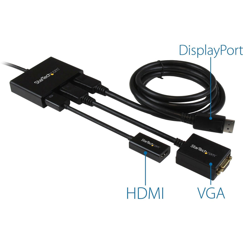 StarTech.com MST hub with labeled DisplayPort, HDMI, and VGA connections