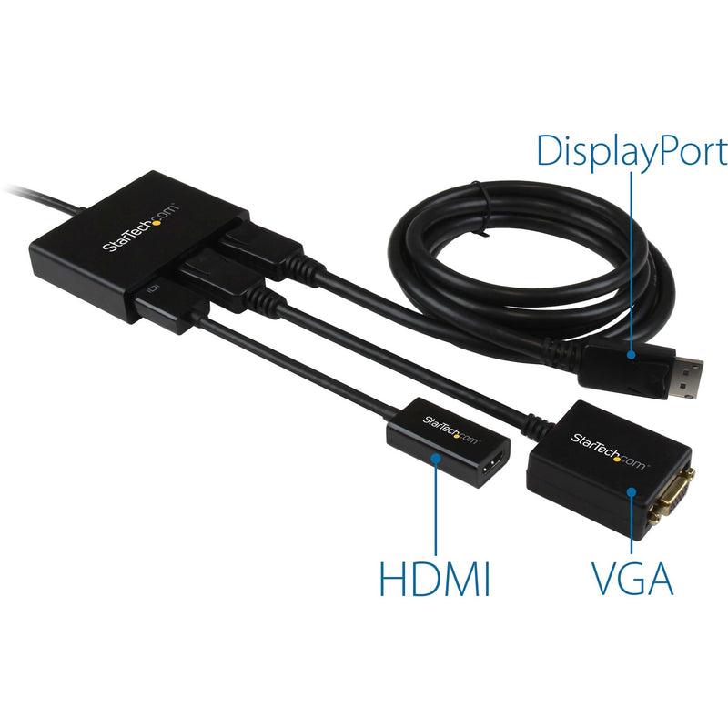 StarTech.com MST hub with labeled adapter options for HDMI and VGA