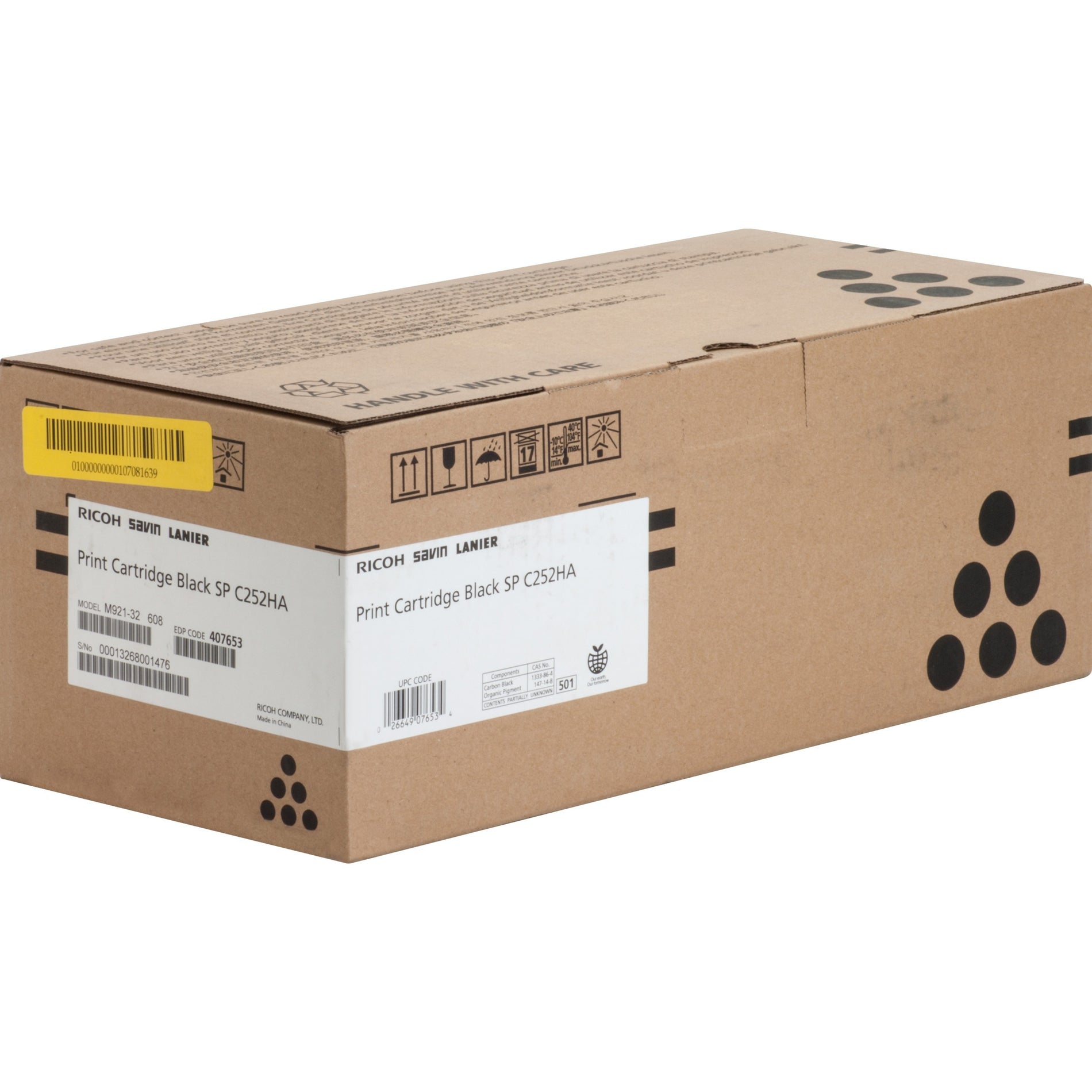 Ricoh 407653 SPC252 Toner Cartridge, 6,500 Page Yield, Black