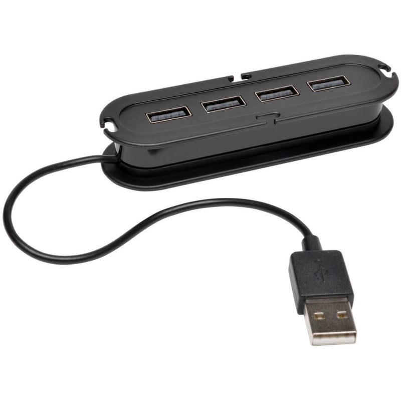 Tripp Lite U222-004 4-port USB 2.0 hub with integrated cable shown from top angle