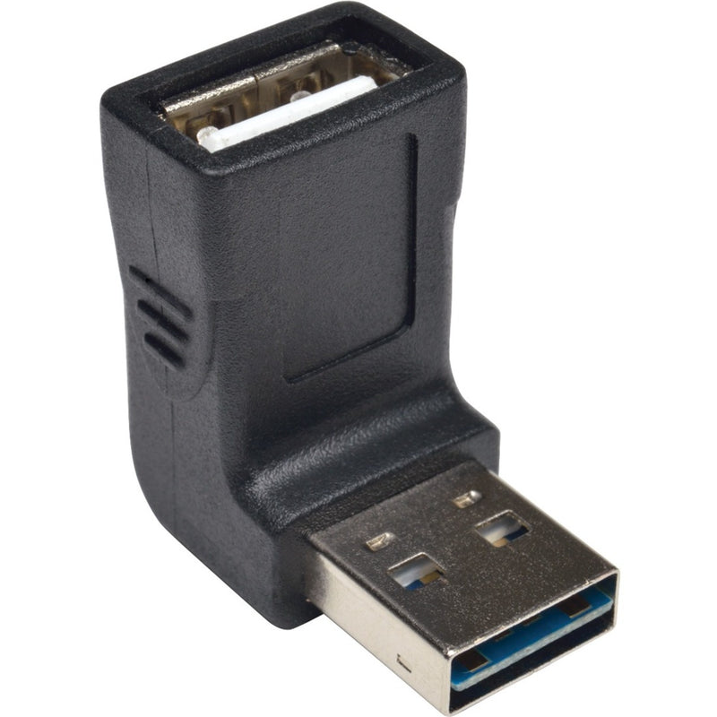 Black USB adapter with 90-degree upward angle design showing gold-plated USB Type-A connector