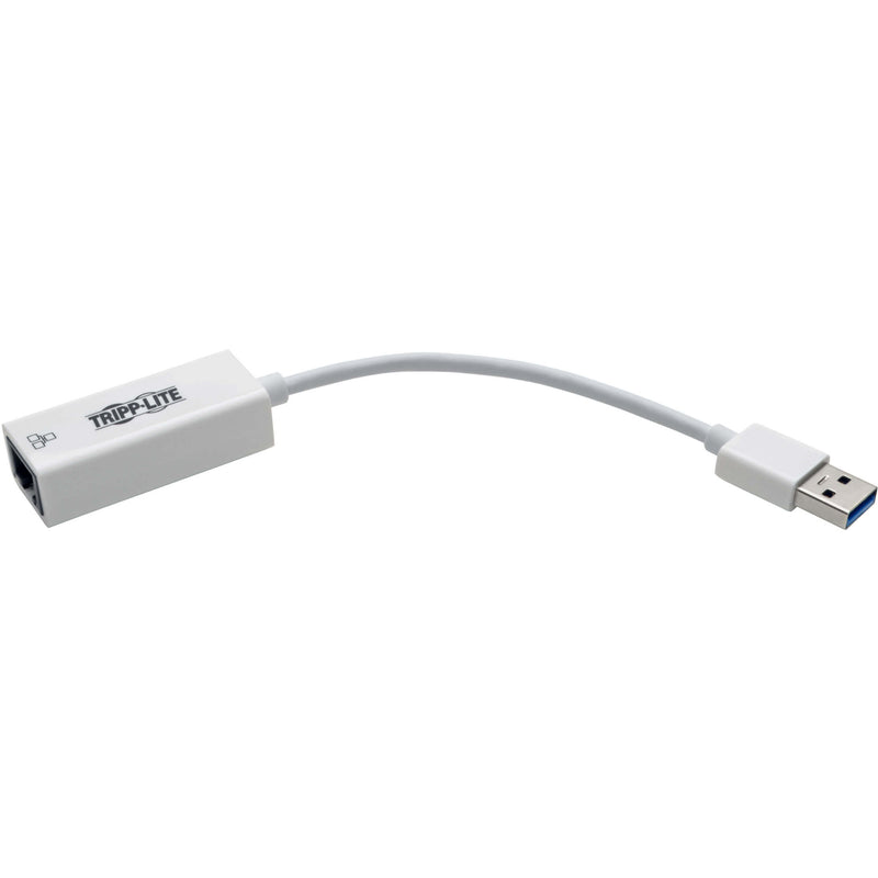 Side view of Tripp Lite USB to Ethernet adapter showing slim profile design